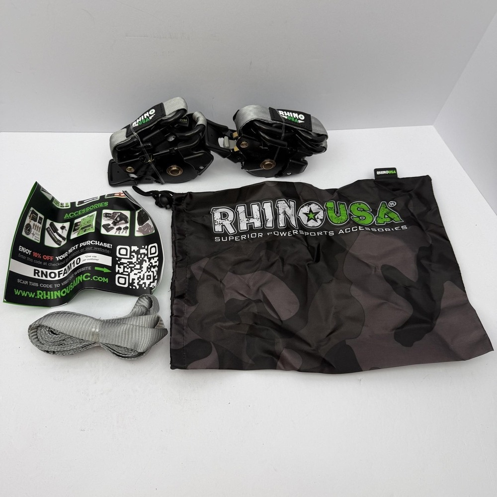 Rhino USA Ratchet Tie Down Straps Kit 2 Pack Black Bag Gray Webbing Powersports